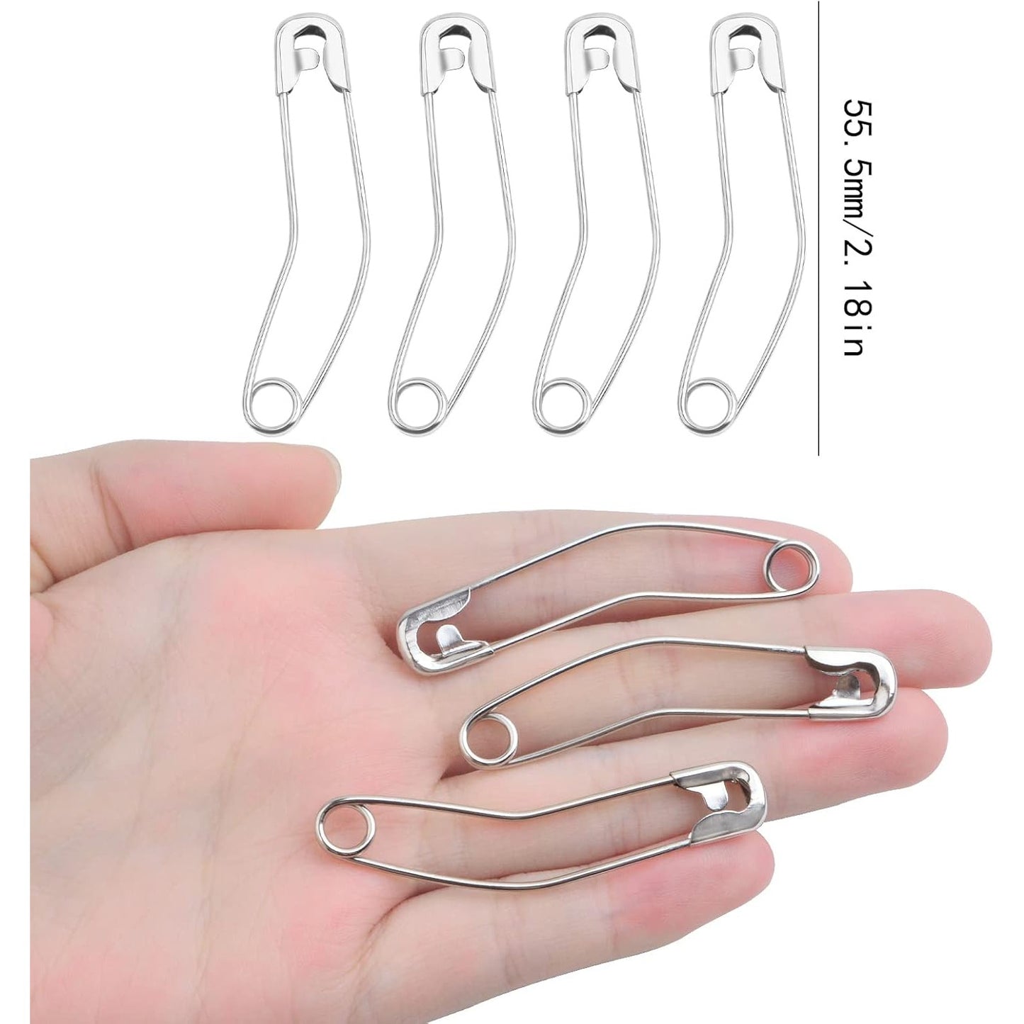 120pcs 55.5 mm Silver Curved Safety Pins Metal Bent Safety Pins Rust-Resistant Basting Pins Handmade Sewing Accessories for Clothes Quilting Knitting Crafts Home Office Uses