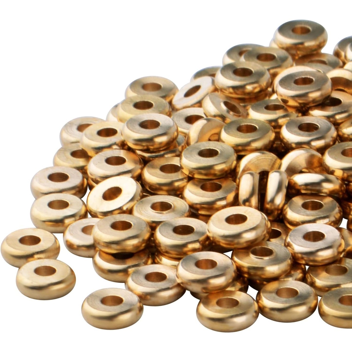 Flat Round Spacers Beads, 200pcs 6mm Gold Flat Bead Spacers Brass Abacus Beads Loose Beads Spacer Charm Beads for DIY Jewelry Crafts Making Accessory