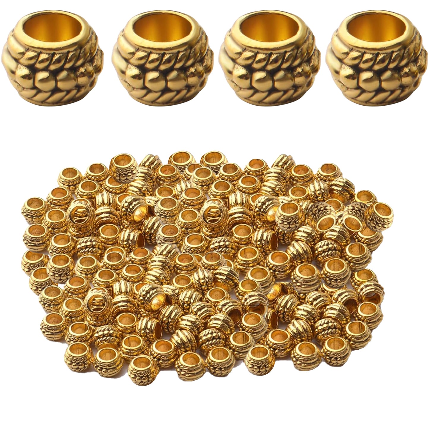 150pcs Spacer Beads Large Hole Tibetan Alloy Rondelle Bead Spacers Column Tube Beads Loose Beads Charm Beads for DIY Jewelry Bracelet Necklace Making Accessory