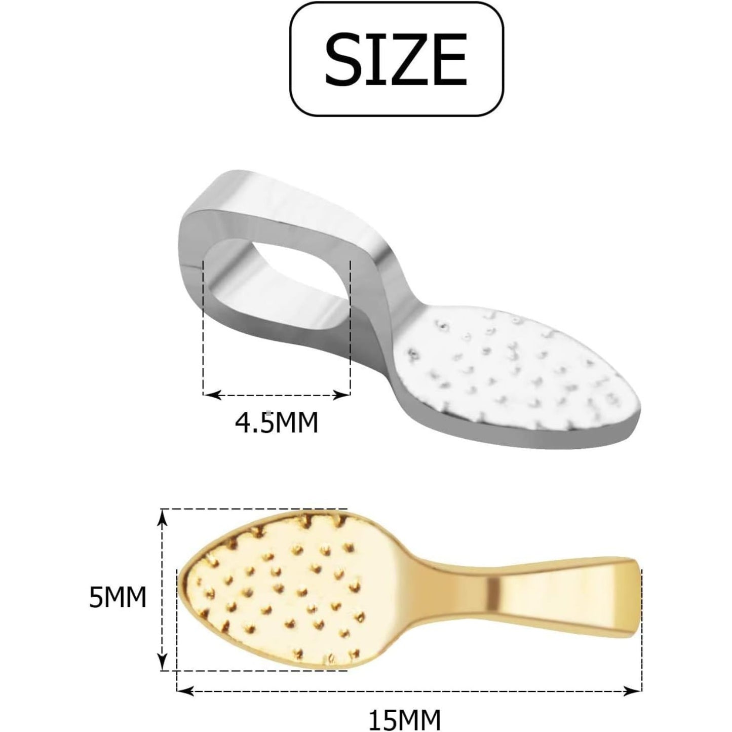 Flat Pendant Bails,200pcs Glue-on Flat Pad Shovel Pendant Bails For DIY Crafts and Jewelry Making, Gold and Silver