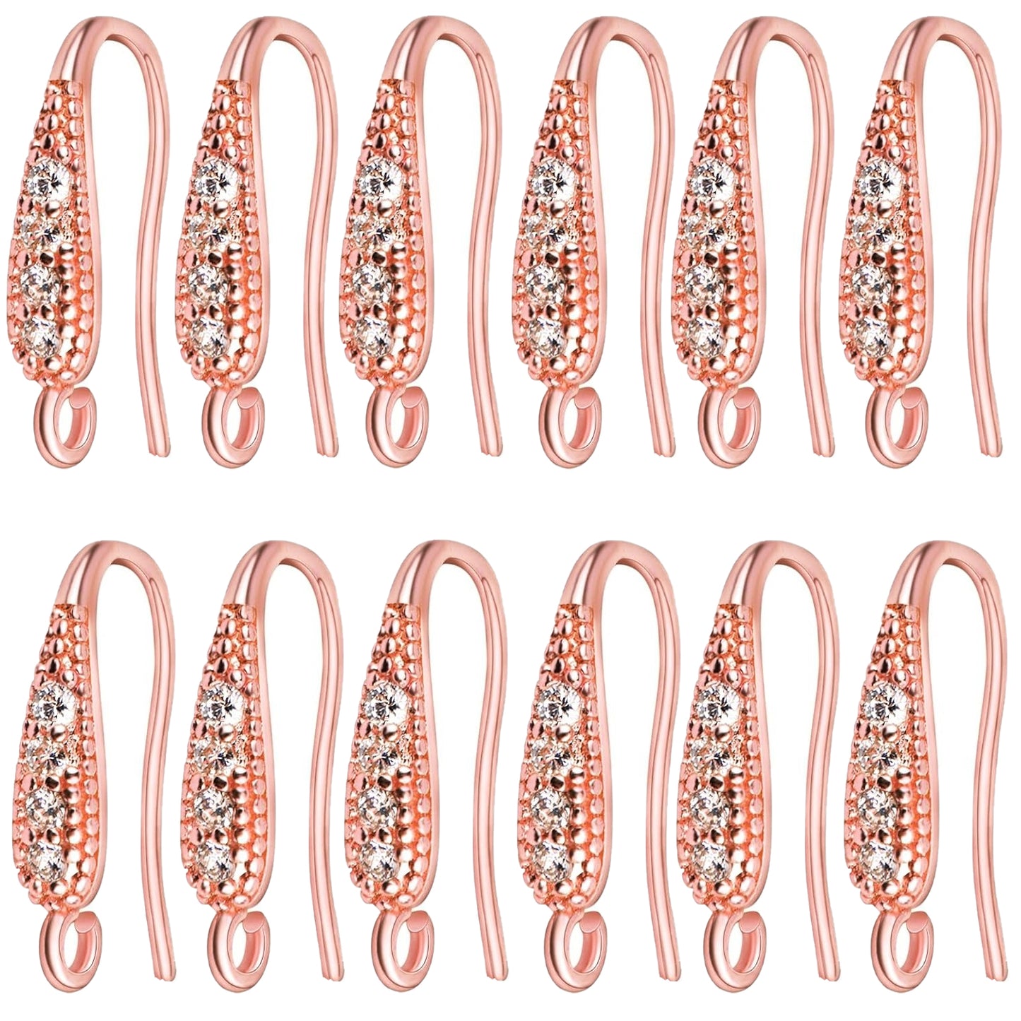12pcs Cubic Zirconia Earring Hooks Hypoallergenic Brass French Ear Wire Fish Hooks Rhinestone Earrings with Loop for DIY Dangle Earrings Jewelry Making, 3 Colors