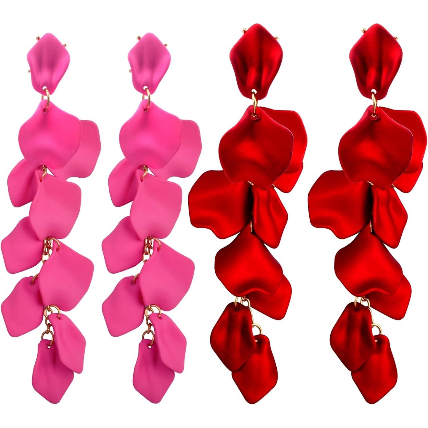 2 Pairs of Acrylic Long Rose Petal Dangle Earrings Flower Earring Studs Drop Statement Layered Floral Leaf Tassel Earrings for Women Beach Party Birthday