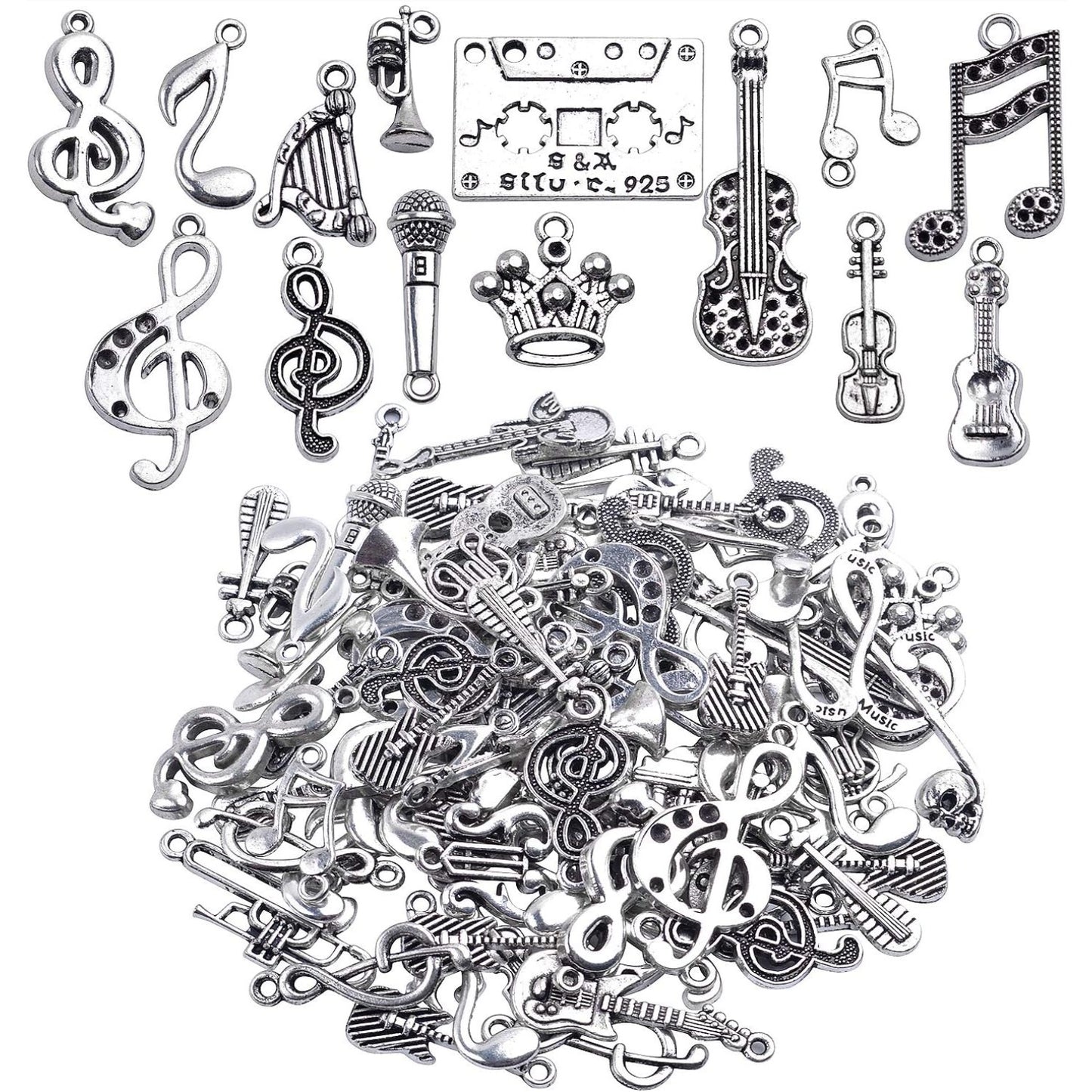 Music Notes Charm,100 Grams Alloy Multistyle Musical Notation Symbol Charm Pendant Connector for DIY Jewelry Making Accessaries(About 70-90pcs)