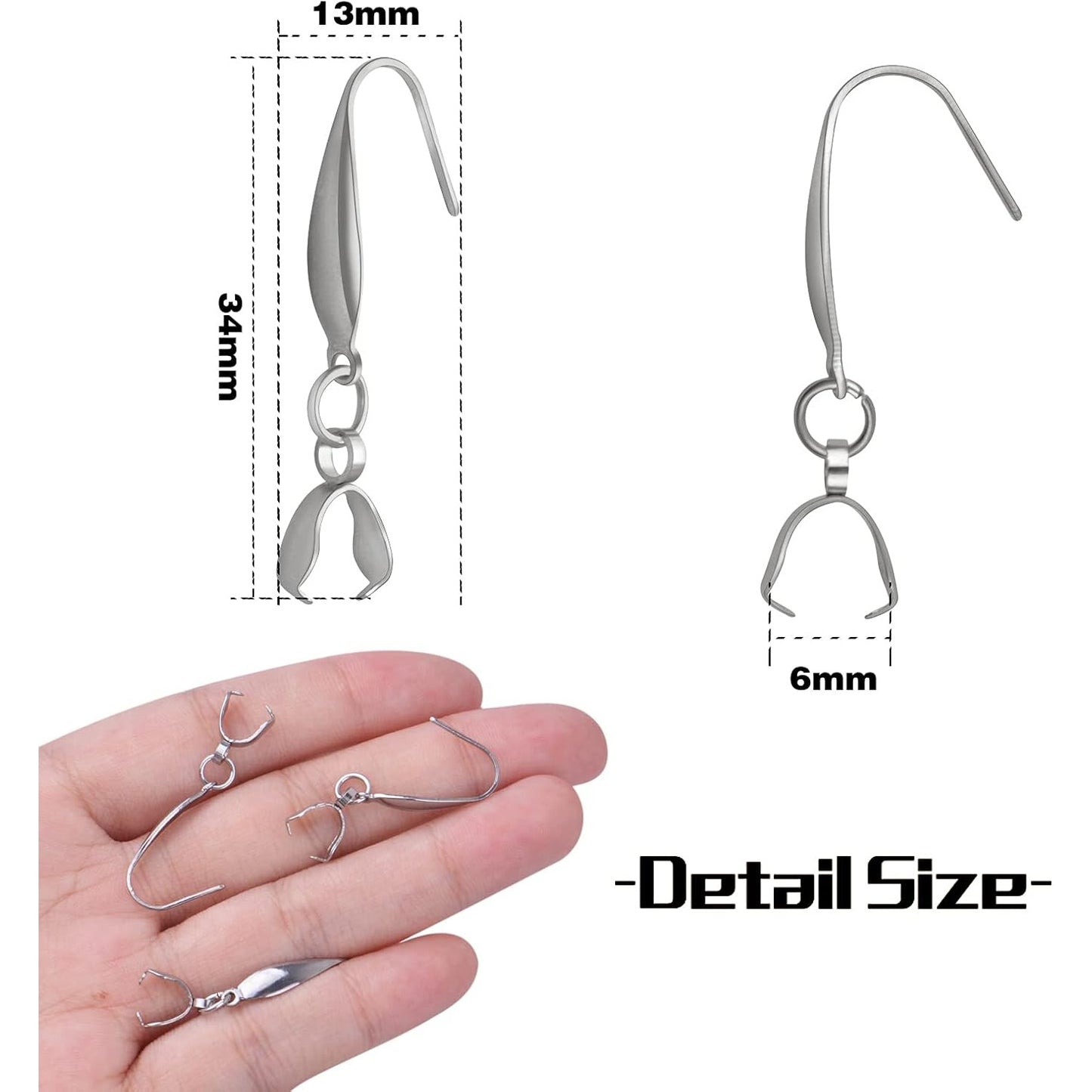 Stainless Steel Earring Hooks, 30pcs Hypoallergenic Pendant Clasp Earring Hooks Ear Wire Buckle Dangle Earrings for Women Jewelry Making Supplies, 34 mm x 13 mm