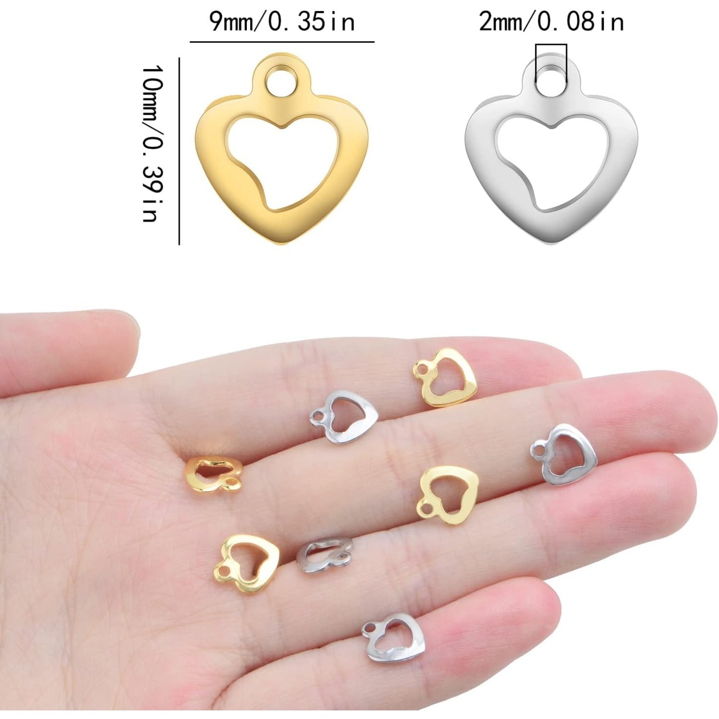 40pcs Hollow Heart Shape Pendant Charms Stainless Steel Tiny Love Charms Craft Supplies for DIY Necklace Bracelet Keychains Jewelry Making Findings, 2 Colors