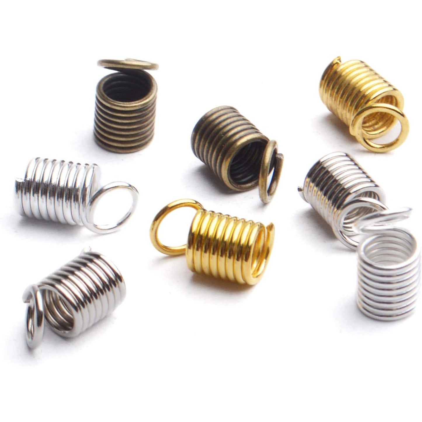 Cord Ends Caps, 200pcs Coil Cord Ends Metal Alloy Leather Cord Ends Caps for DIY Handmade Ornaments Jewelry Making Crafting, 9×5mm, Hole 3.5mm