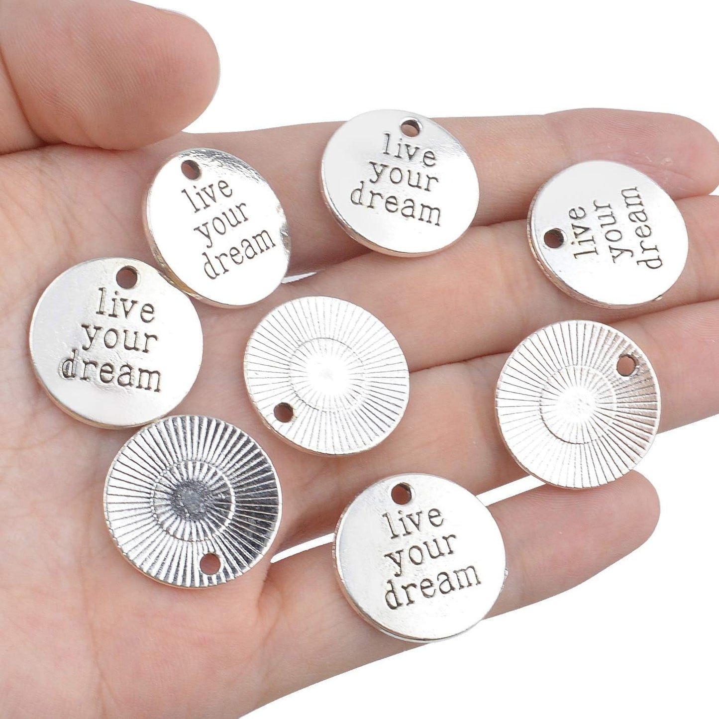Inspiration Words Charms,30 Pieces Lettering Saying Charms Message Pendants Alloy Round Jewelry Making Findings for DIY Necklace Bracelet Crafting,20mm