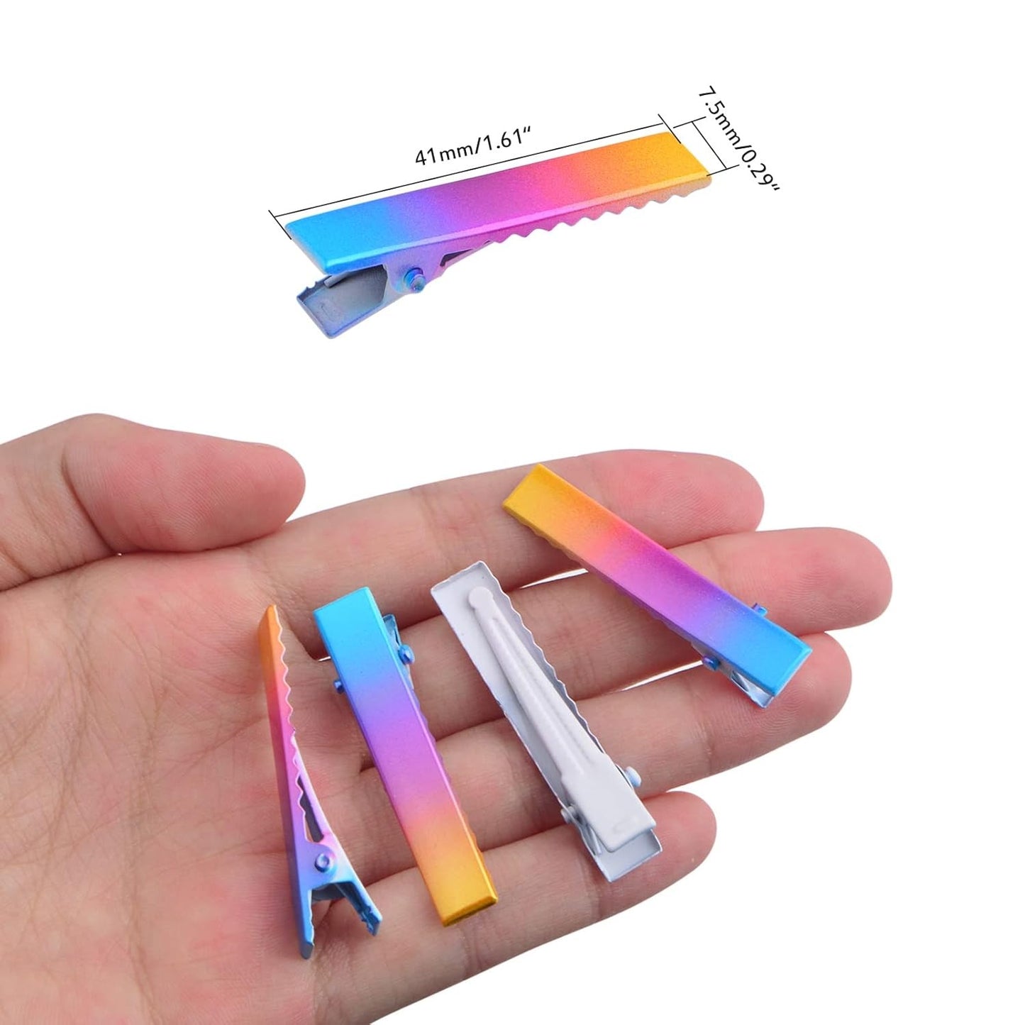 50pcs 4.1 cm Metal Alligator Hair Clips Single Prong Curl Clips Duckbill Section Clips with Teeth Hairbow Accessories for Women Hairdressing Salon Hair Styling, Rainbow Color