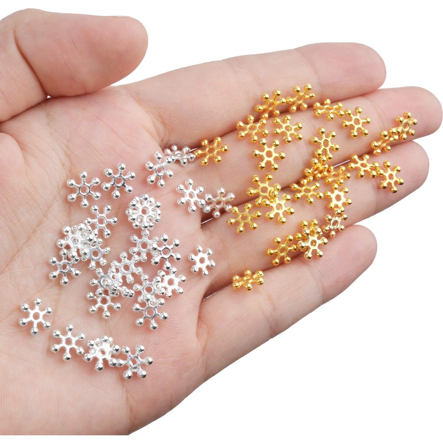 400pcs Snowflake Spacer Beads Flat Metal Spacers for Bracelet Necklace Jewelry Making, 6mm/8mm Diameter,Bright Silver & Bright Gold