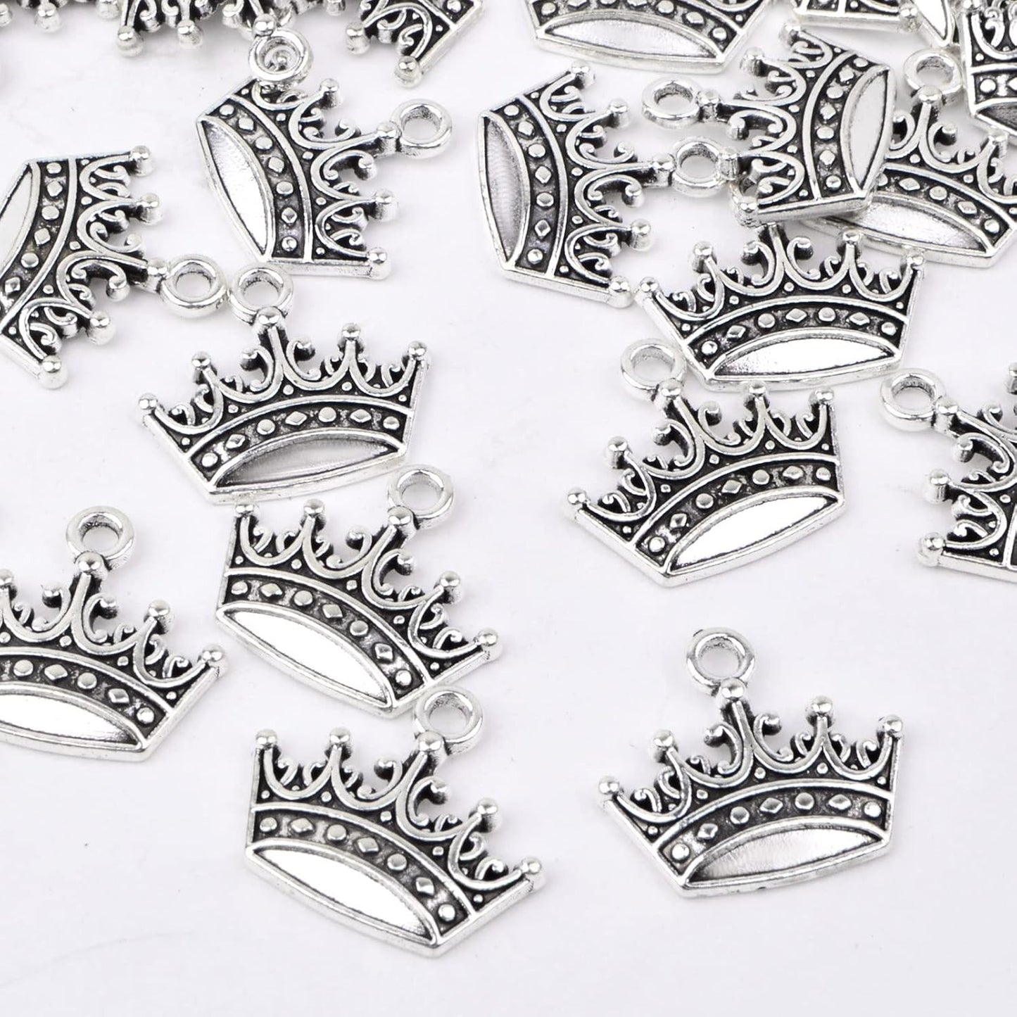 60 Pieces Antique Silver Tiara Crown Charms Vintage Alloy Mini Crown Princess Dangle Pendants Accessories for DIY Necklace Jewelry Making Brithday Party Gifts