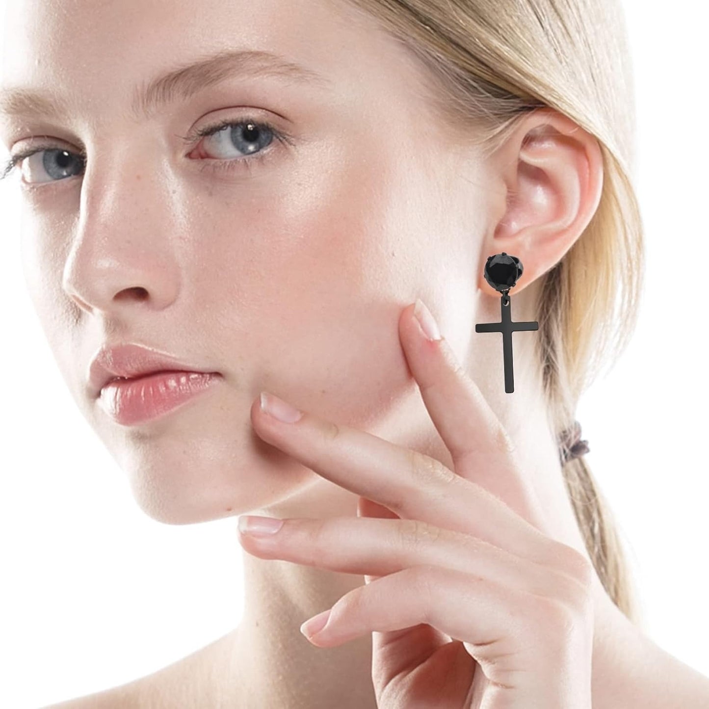 12pcs Hypoallergenic Cubic Zirconia Cross Stud Earrings Stainless Steel Dangle Earrings Rhinestone Cross Drop Charms Hoop Earrings for Women Men Earrings Making, 2 Colors