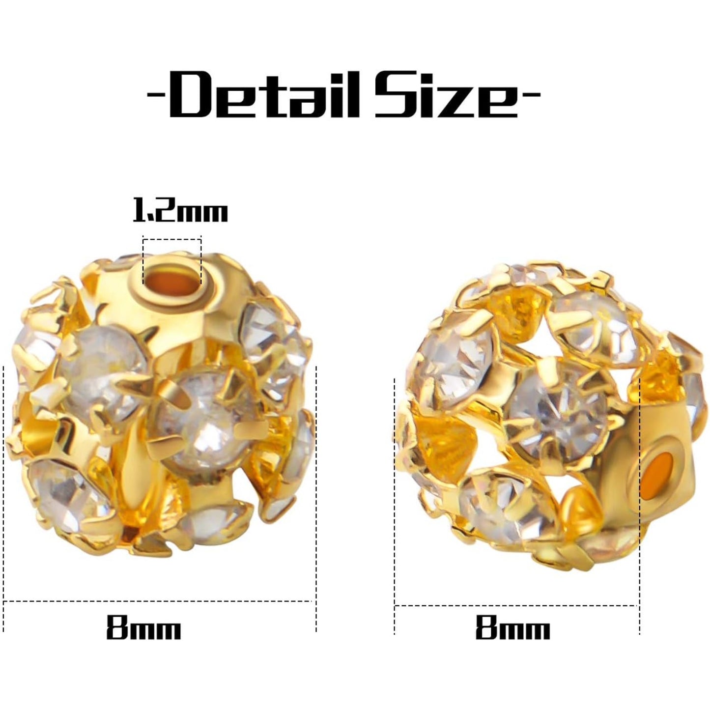 60pcs 8mm Crystal Bead Rhinestone Ball Spacer Beads Round Loose Beads Jewelry Beads Spacers for DIY Jewelry Crafts Making