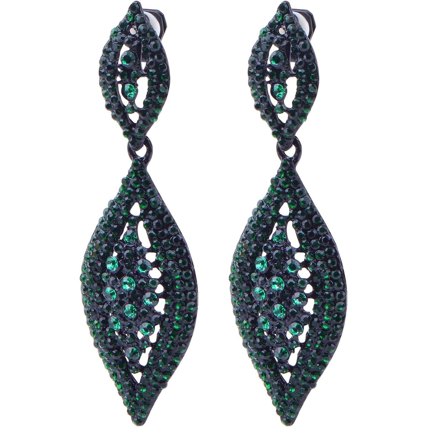 1 Pair Dark Green Clip on Earrings Rhinestone Crystal Wedding Bride Earring Clips Gorgeous Leaf Drop Clip-on Dangle Earrings for Women Non Pierced Ears Earrings Decor