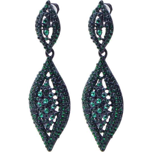 1 Pair Dark Green Clip on Earrings Rhinestone Crystal Wedding Bride Earring Clips Gorgeous Leaf Drop Clip-on Dangle Earrings for Women Non Pierced Ears Earrings Decor