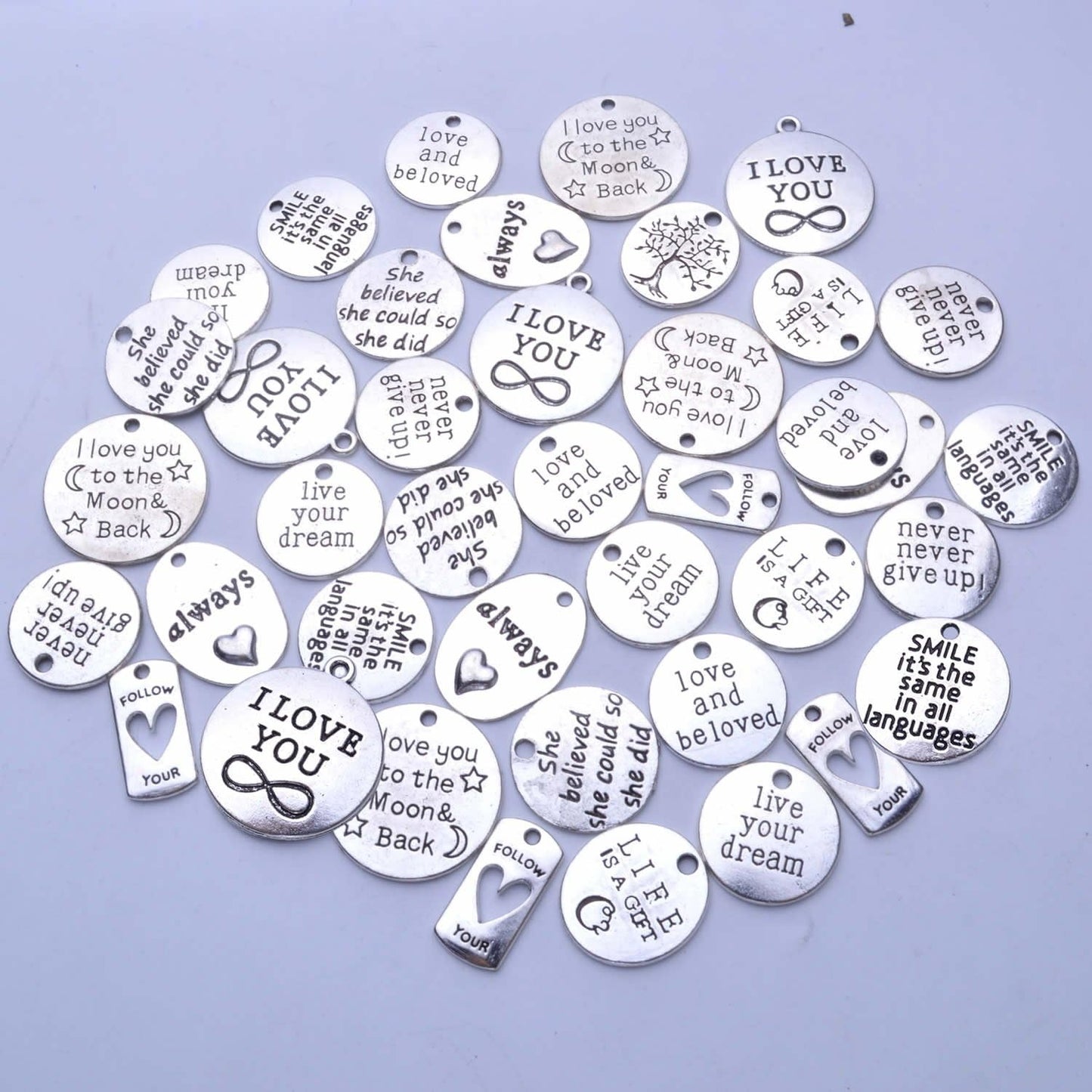 40pcs Inspiration Words Charms Craft Supplies Beads Charms Pendants for Crafting, Jewelry Findings Making Accessory For DIY Necklace Bracelet