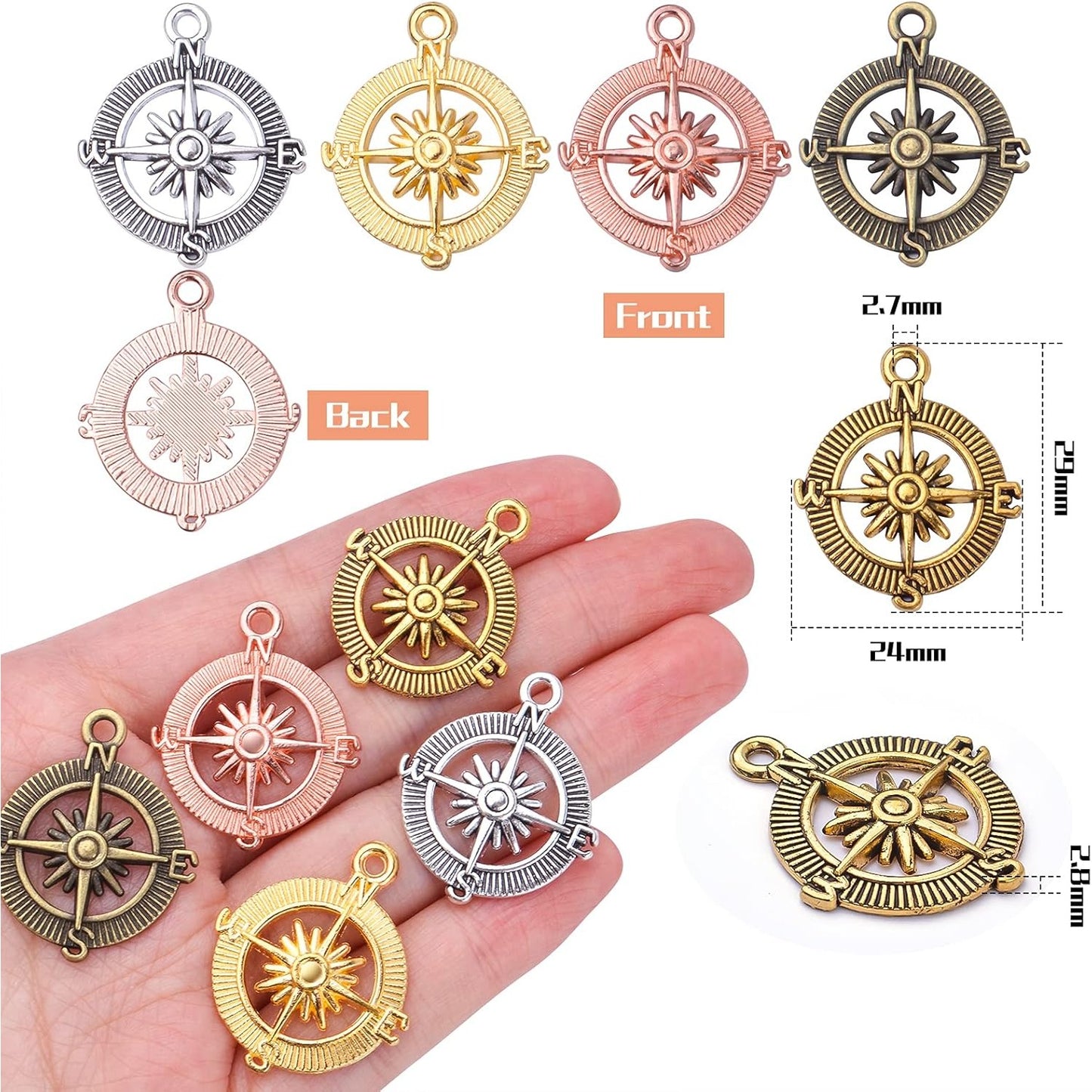 Compass Pendant Charms, 30pcs Alloy Tibetan Style Compass Shape Charms Nautical Beads Pendants Craft Supplies Accessories for Bracelet Necklace Jewelry Making, 5 Colors