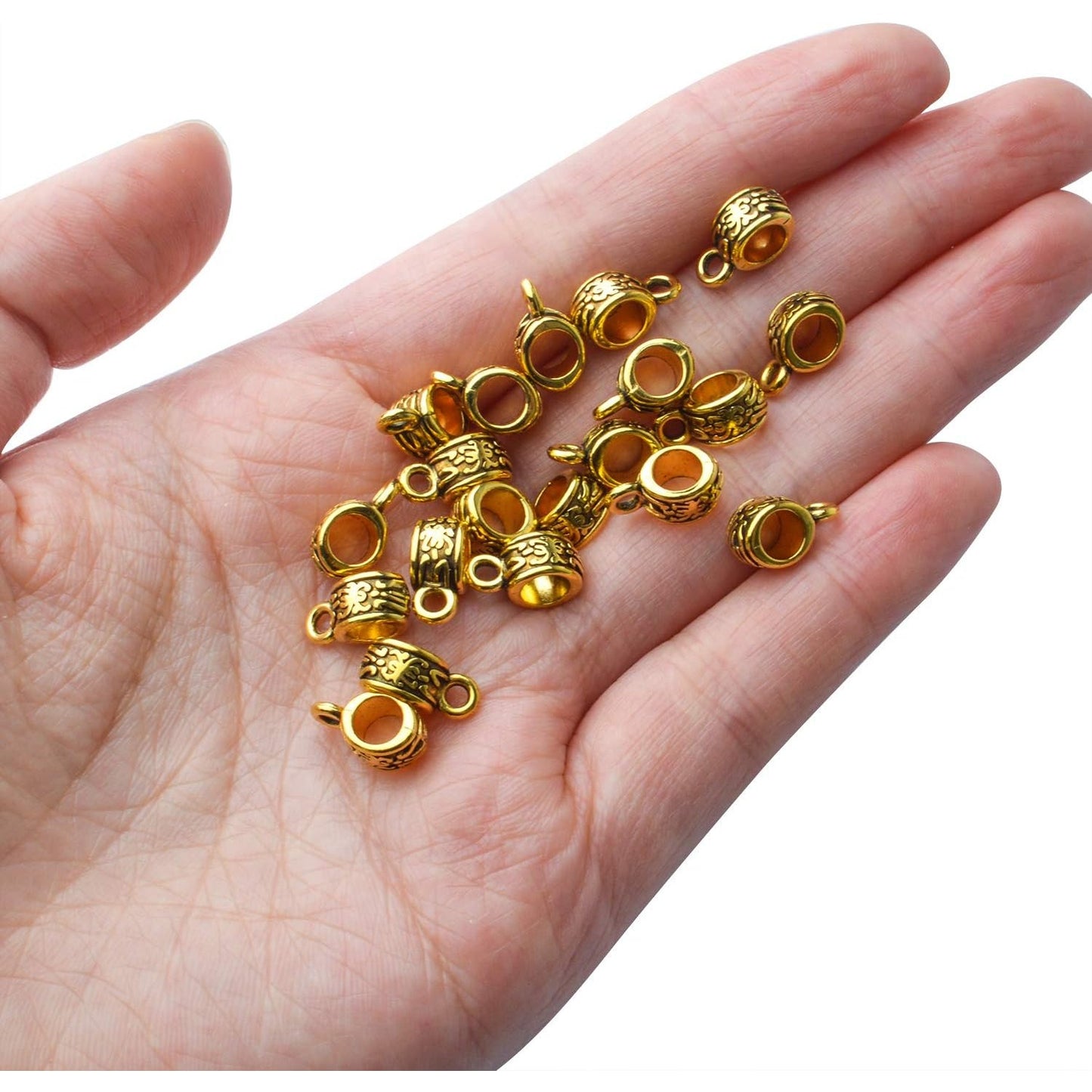 100pcs Antique Gold Tibetan Pattern Bail Tube Beads for European Charm Bracelet DIY Jewelry Making