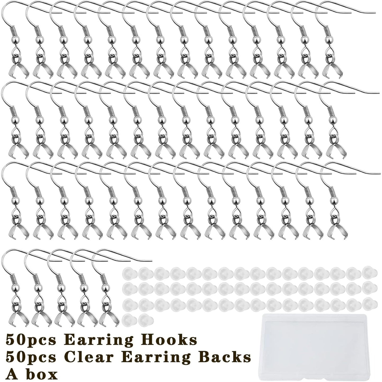 50pcs Hypoallergenic Earring Hooks - Stainless Steel Wire Ear Ball Hooks with Pendant Clasp for Jewelry Making Supplies