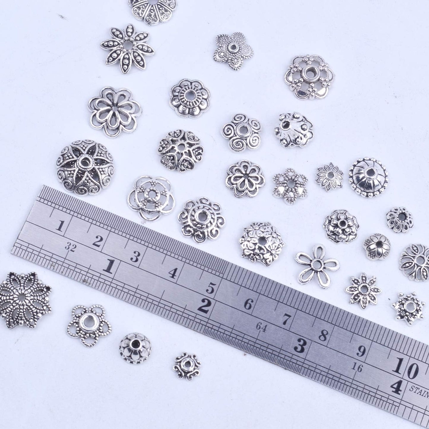 120g Bead Caps with A Clear Storage Box, Tibetan Silver Beads Spacers Jewelry Findings Accessories for Jewelry Making 300-350 Pieces