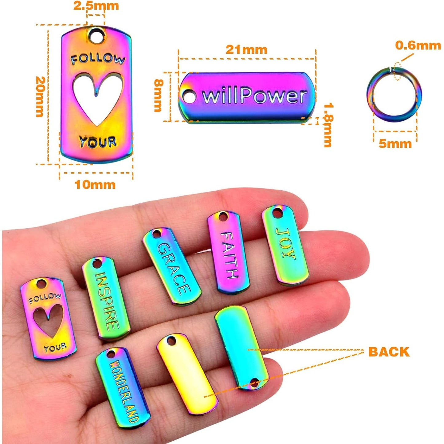25pcs Inspiration Words Charms Engraved Motivational Word Dangle Pendants with 25pcs Open Jump Rings for DIY Bracelet Necklace Jewelry Making