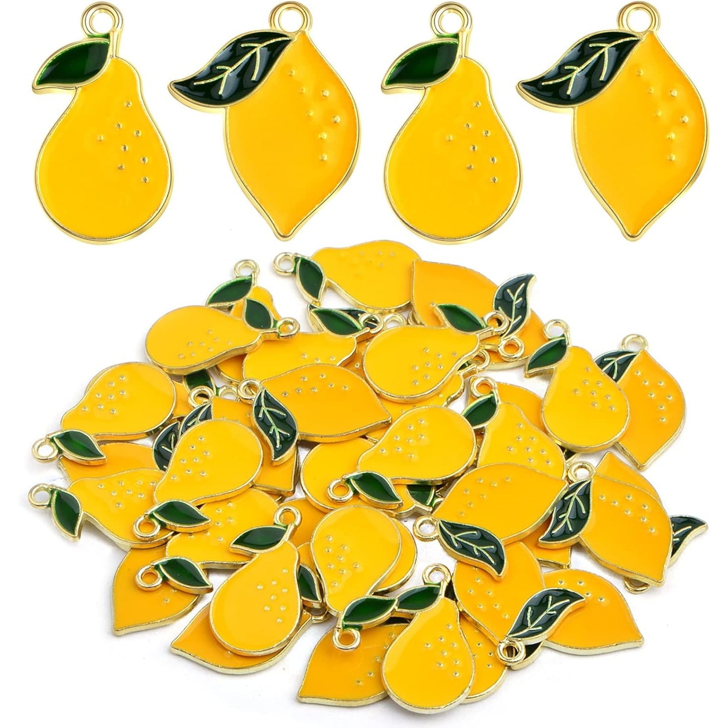 40pcs Faux Fruit Pendant Charms Yellow Enamel Alloy Lemon Pear Dangle Pendants Craft Accessories for DIY Necklace Bracelet Earring Jewelry Making Decor