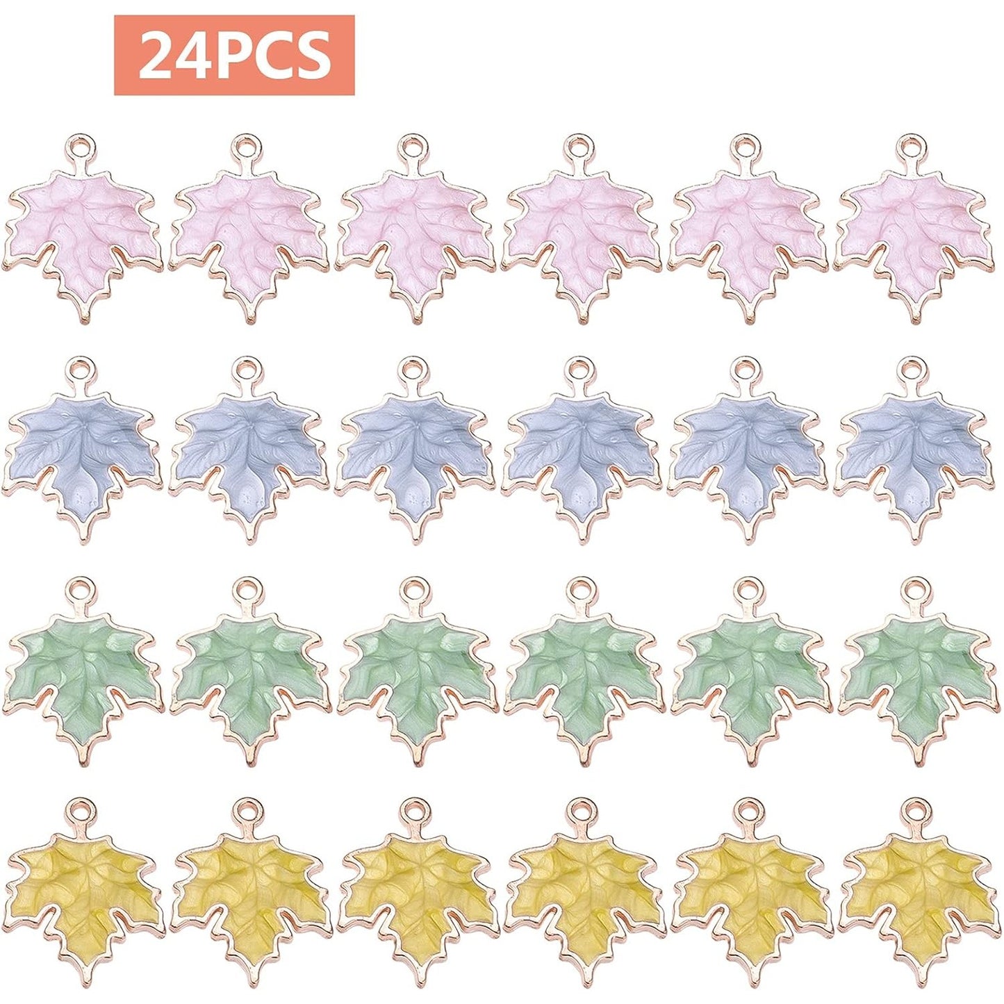24pcs 4 Colors Maple Leaf Charms Alloy Autumn Fall Leaves Pendants Harvest Tree Leaves Charms Jewelry Making Accessories for DIY Earring Bracelet Necklace Craft Supplies