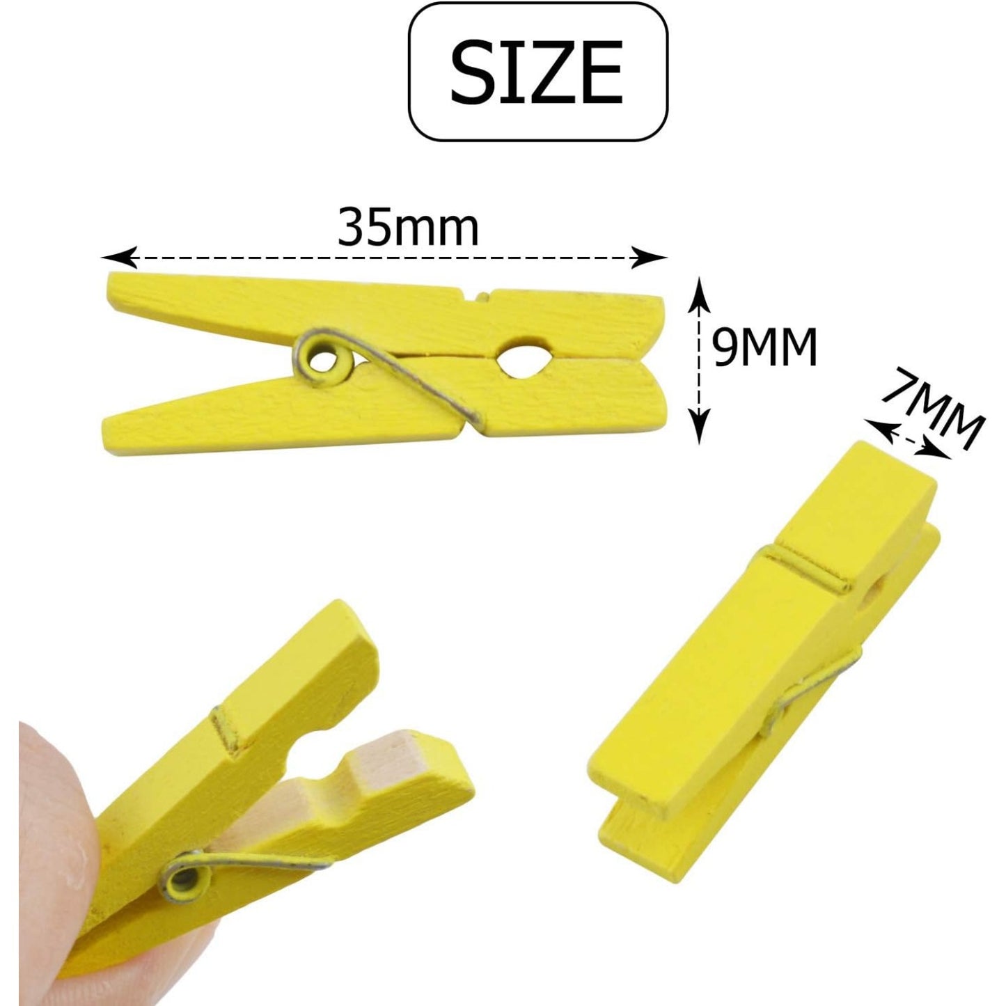 BronaGrand 100pcs Mini Yellow Wooden Utility Paper Clips, Clothespins, Photo Clips