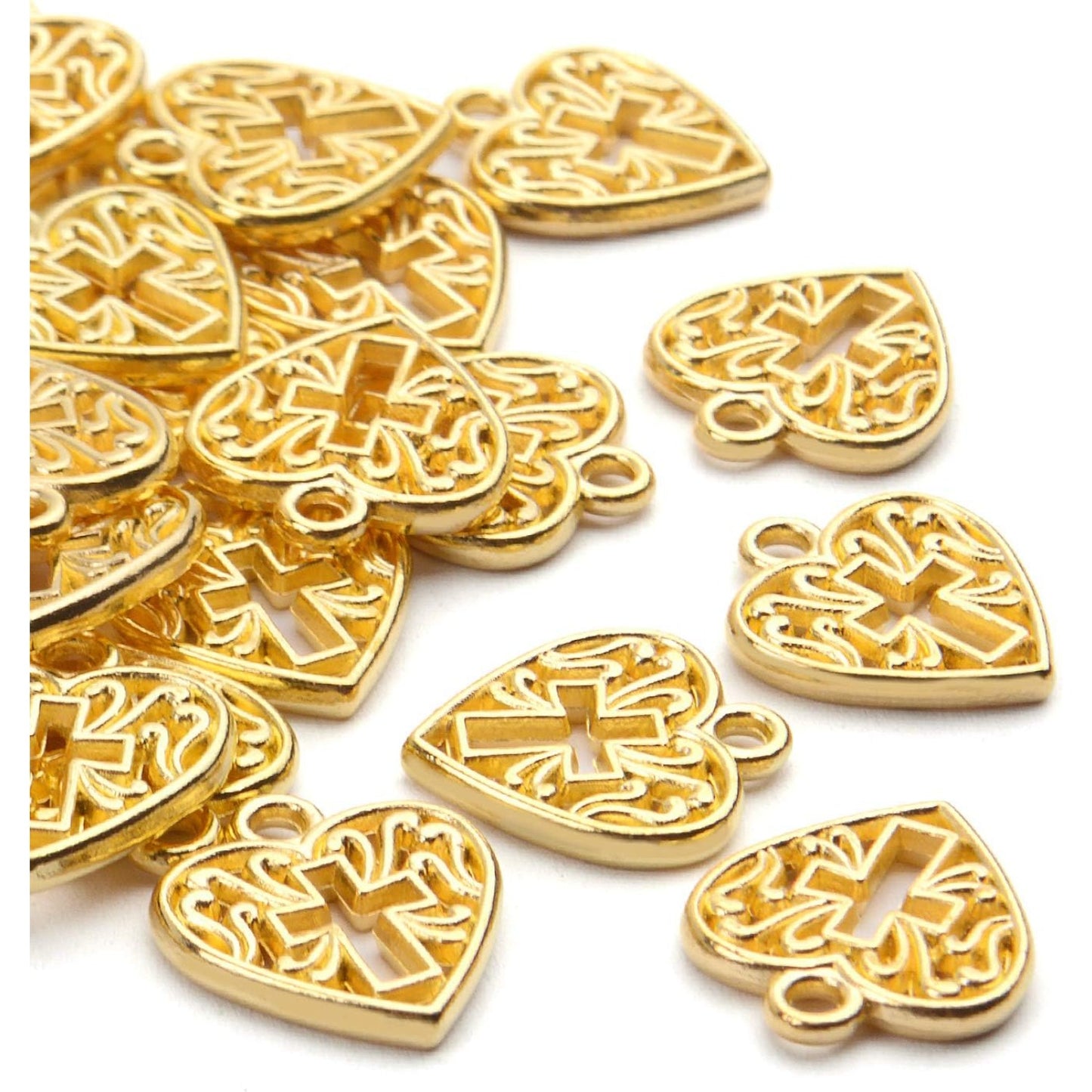 Heart Cross Charms, 50 Pieces Alloy Metal Love Heart with Cross Charms Pendants for Making Bracelet Necklace - Antique Silver