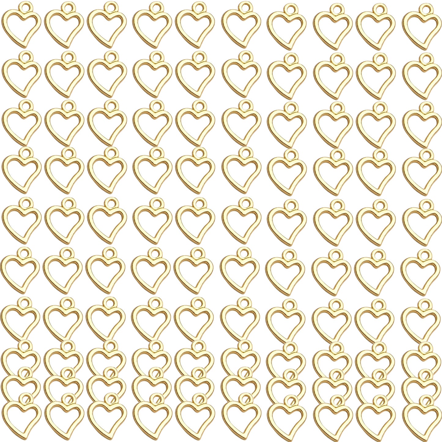 Heart Pendant Charms, 100 Pcs Tibetan Hollow Heart Shape Charms Alloy Love Pendants for Jewelry Making Crafting, Golden, Rose Golden, Antique Silver, Bright Silver and Antique Bronze