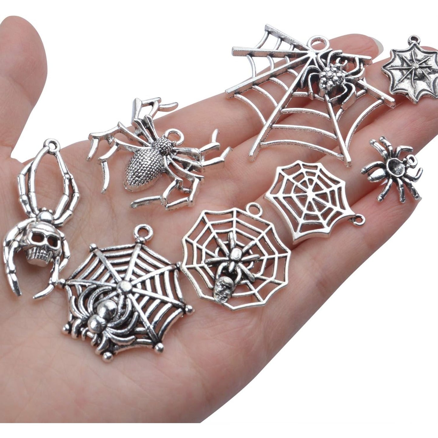 Spider Charms,100g (25-40pcs) Antique Silver Spider Charms Tibetan Alloy Halloween Theme Pendants for DIY Necklace Bracelet Making