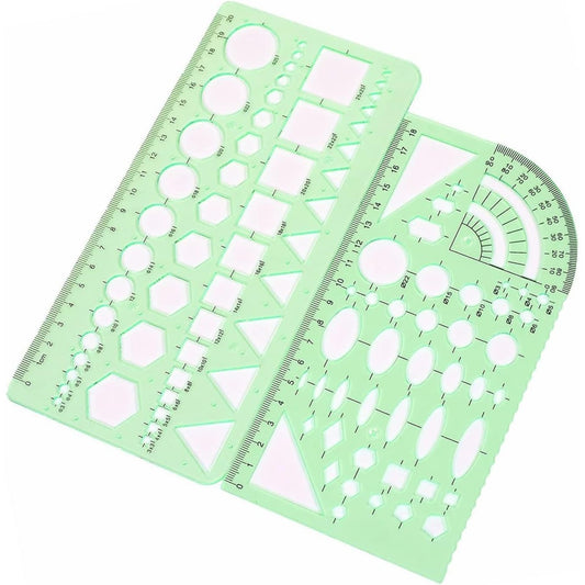 2pcs Measuring Templates Geometric Rulers for Office and School,Clear Green Color Plastic