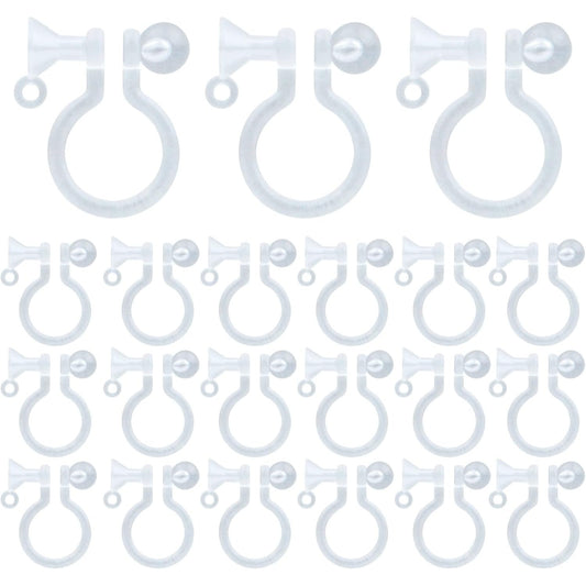 20pcs Resin Clip-on Earring Converter Component Clear Plastic Earring Clips Findings Fit 3mm Rhinestone for Non-Pierced Ears DIY Earring Making, 11x9.5mm