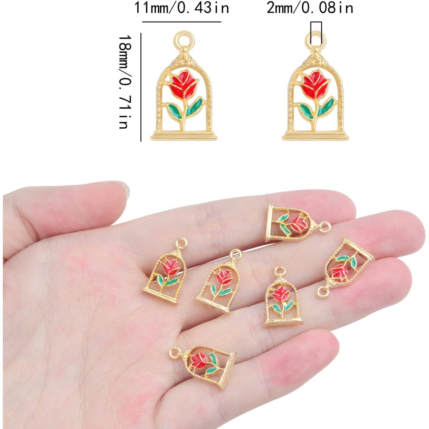 20pcs Golden Plated Rose Flower Charms Alloy Small Roseflower Dangle Pendants Surround The Edge Jewelry Findings Accessories for DIY Necklace Bracelet Earrings Crafts