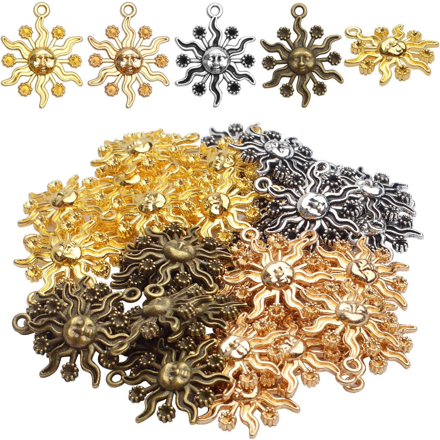 40pcs 23mm Alloy Celestial Sun Charms Tibetan Sun Smile Charm Jewelry Charms Pendants for DIY Earring Necklace Jewelry Findings Making Accessory
