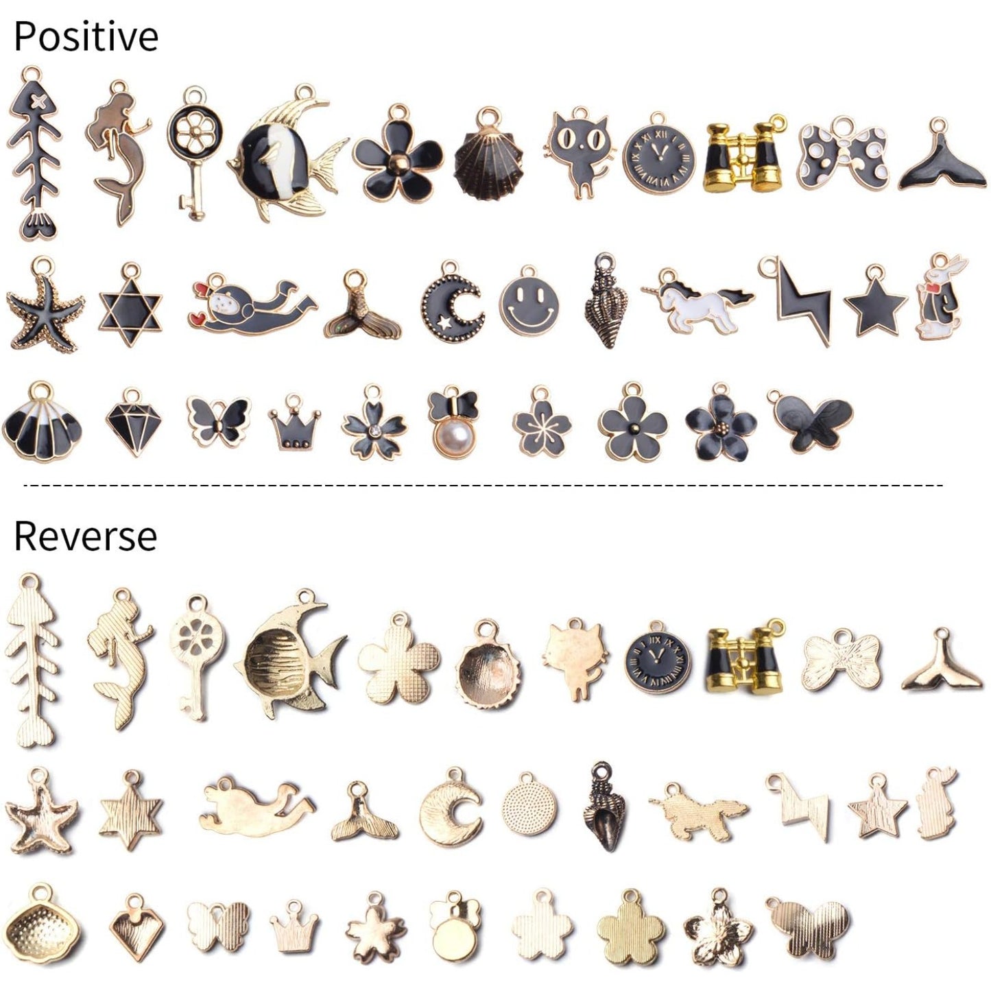 Black Enamel Charms,31pcs Gold Plated Enamel Charms Mixed Flower Star Cat Fish Pendants Jewelry Making Accessories for Necklace Bracelet Earrings