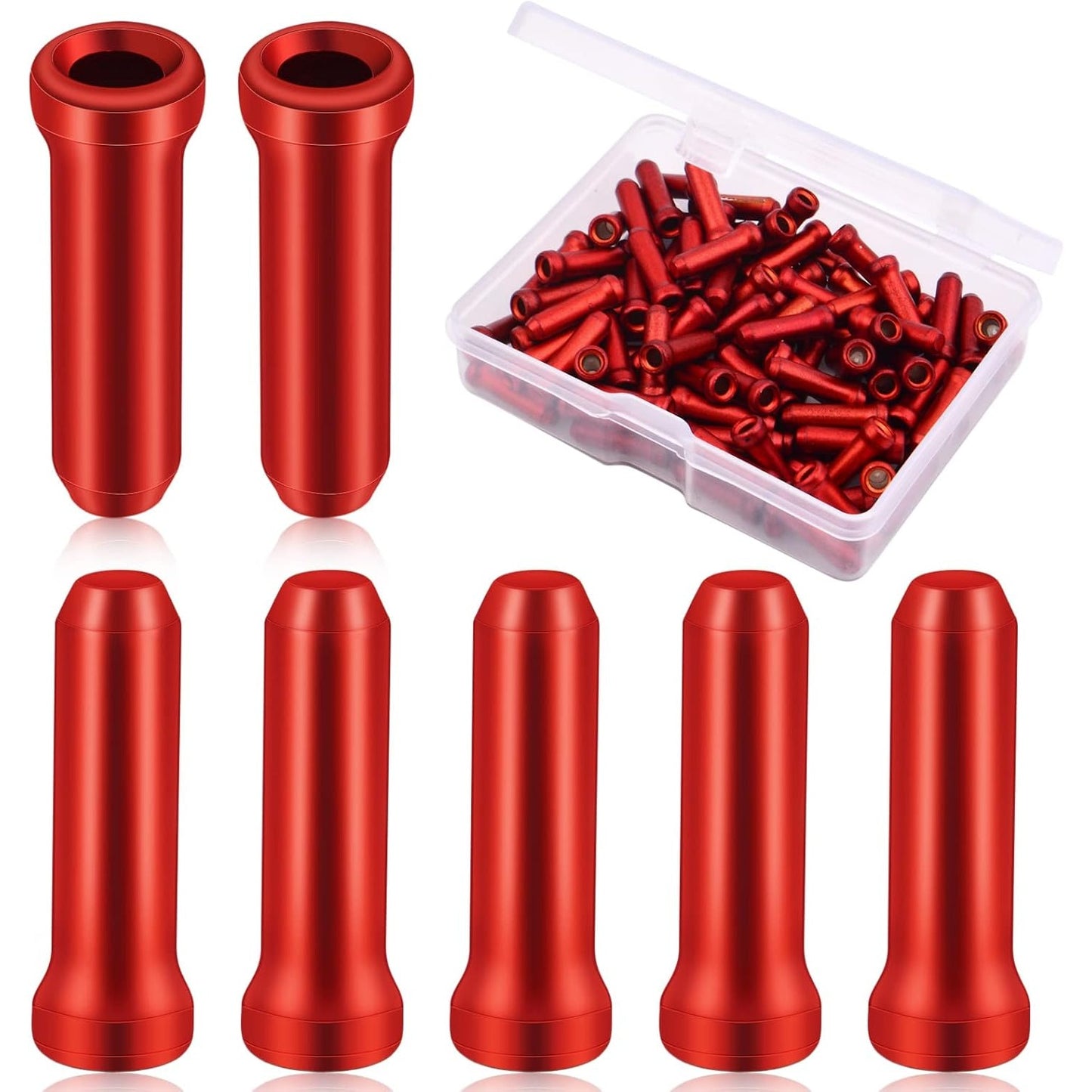 100pcs Aluminum Alloy Bike Cable End Caps, Red, 12mm, with Box for Road & Mountain Bikes