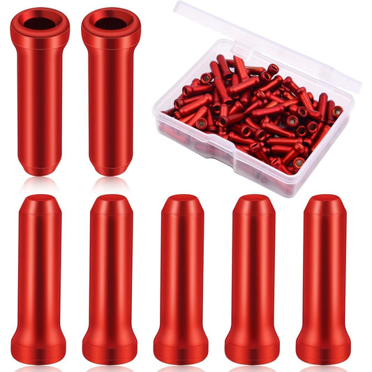 100pcs Aluminum Alloy Bike Cable End Caps, Red, 12mm, with Box for Road & Mountain Bikes