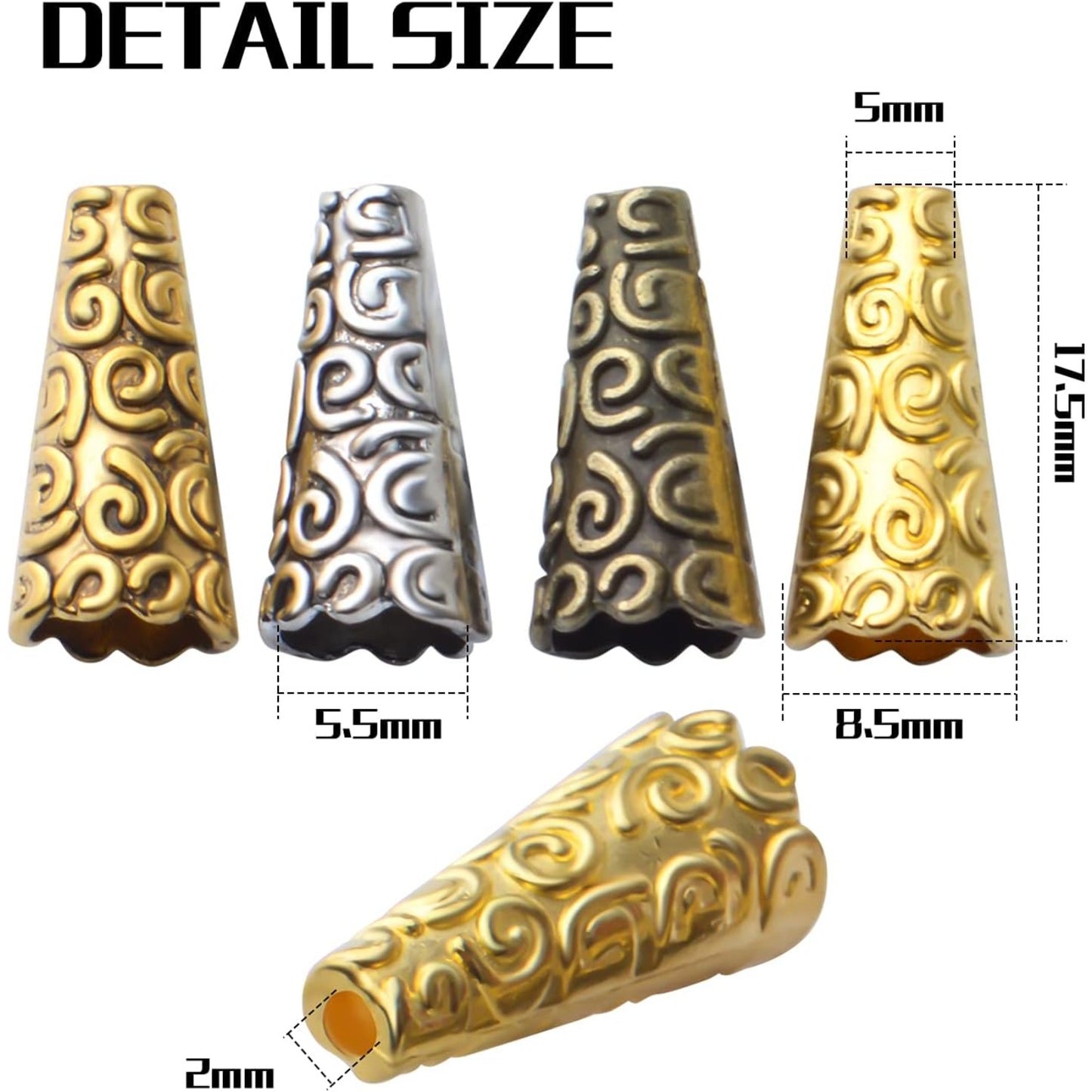 100pcs Cone Bead End Caps Alloy Tibetan Bead Caps Tassel End Cap for DIY Jewelry Making Crafts,4 Colors