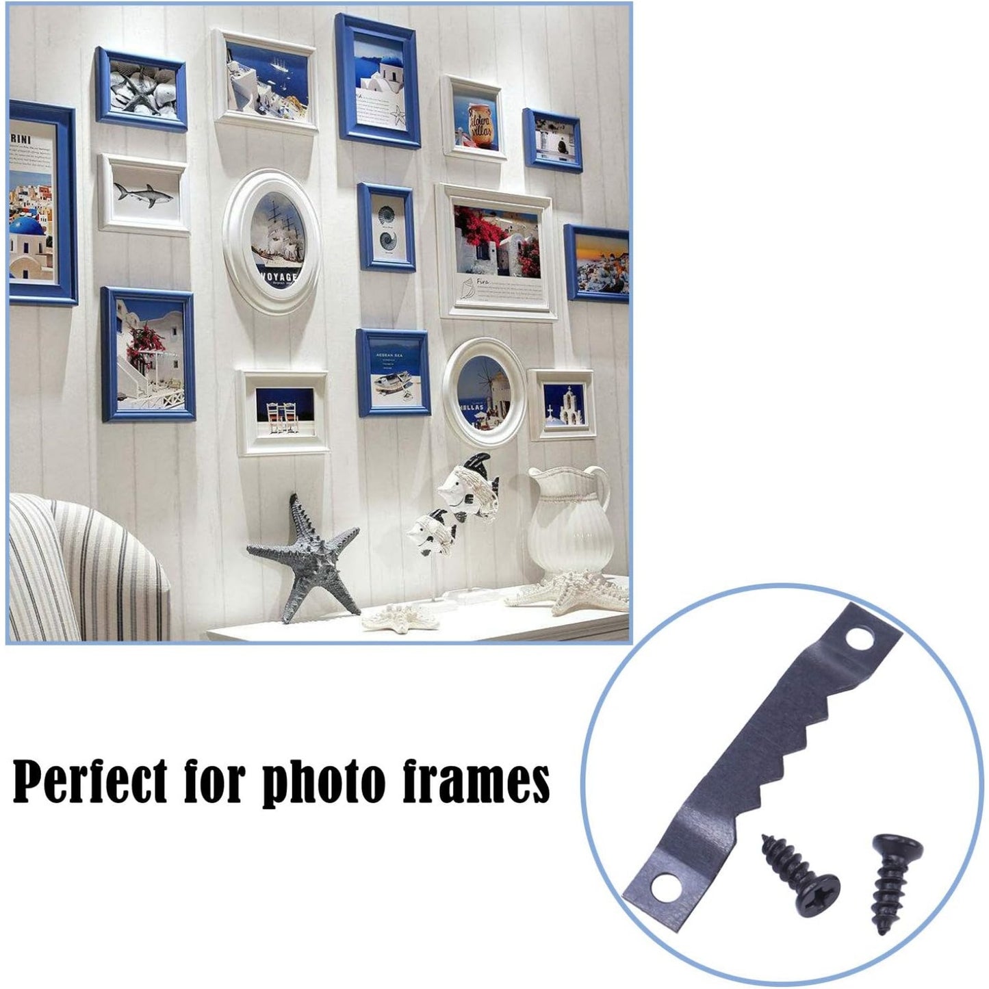 100pcs Sawtooth Picture Photo Frame Mount Hanging Hangers Double Hole with 200pcs Screws,Black