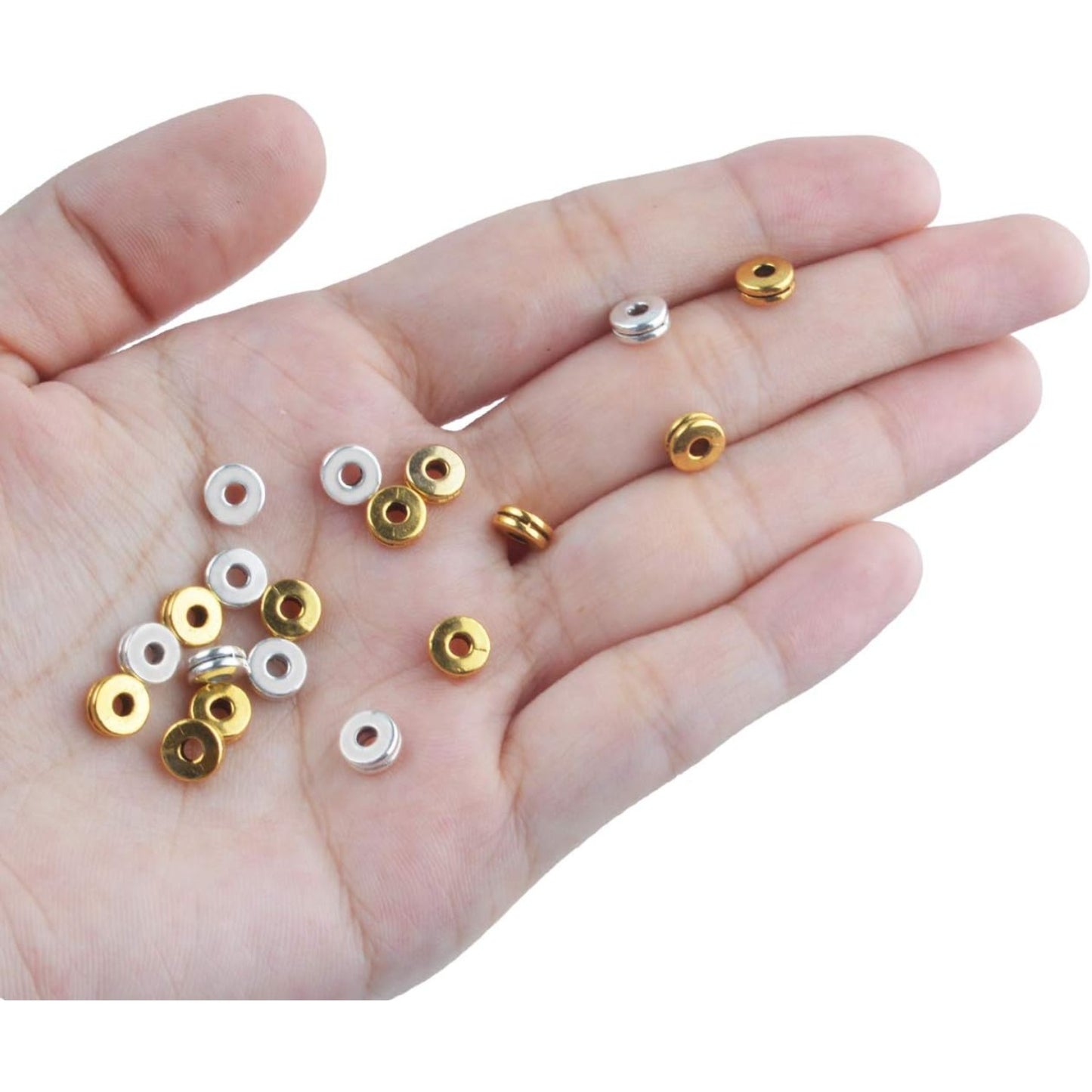 Metal Spacer Beads,200pcs Flat Round Disc Rondelle Spacer Beads Metal Rondelle Beads Spacers for Jewelry Making(6mm) - Silver and Golden