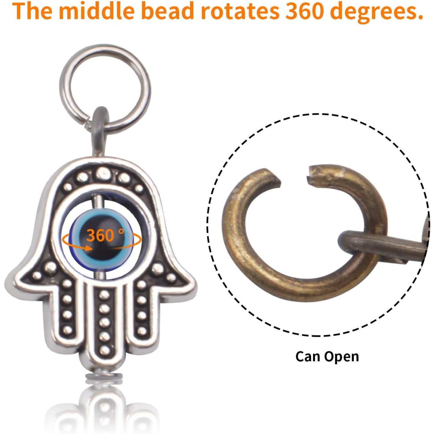 Hamsa Hand Beads Frame Charms,30 Pieces of Hamsa Evil Eye Pendant Hand of Fatima Symbol Charms Jewelry Making Findings for DIY Necklace Bracelet(Gold & Silver & Bronze)