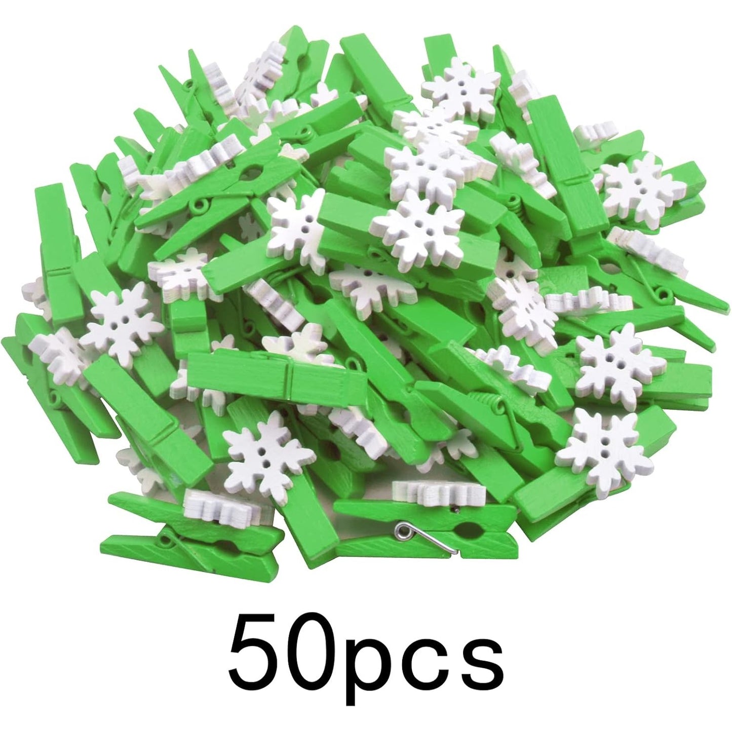 50 Pieces Snowflake Wood Clips Christmas Snowflake Wooden Clothespins Photo Frame Paper Peg Pins DIY Craft Clips for Home School Art Crafts Decoration, Green