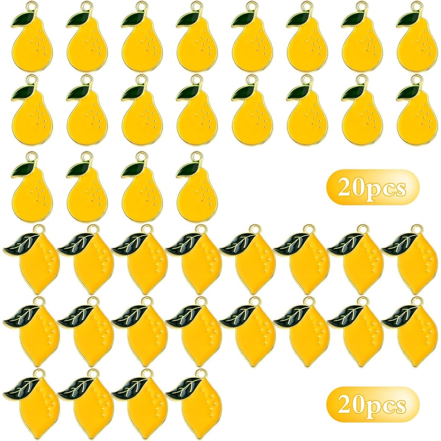 40pcs Faux Fruit Pendant Charms Yellow Enamel Alloy Lemon Pear Dangle Pendants Craft Accessories for DIY Necklace Bracelet Earring Jewelry Making Decor