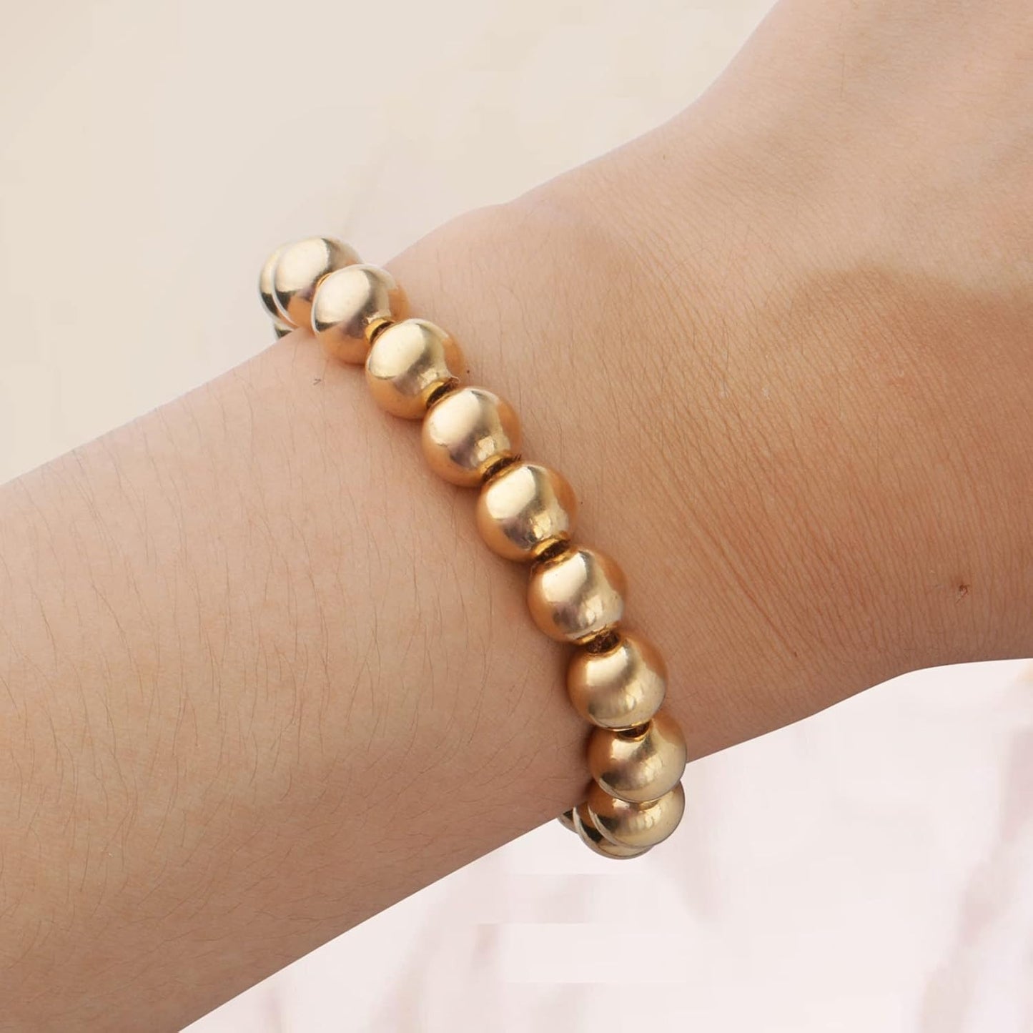 50pcs 8mm Gold Spacers Beads Brass Round Spacer Beads Ball Beads Rondelle Bead Spacer Loose Beads Craft Supplies for DIY Jewelry Bracelet Making