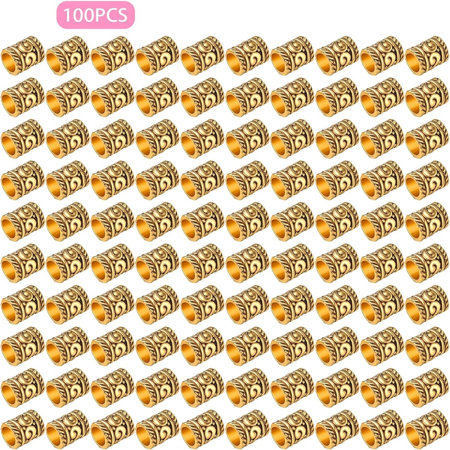 100pcs Antique Gold Large Hole Spacer Beads Tibetan Alloy Barrel Column Beads Hollow Tube Beads for European Bracelet Necklace DIY Jewelry Making Accessories, Hole: 5 mm