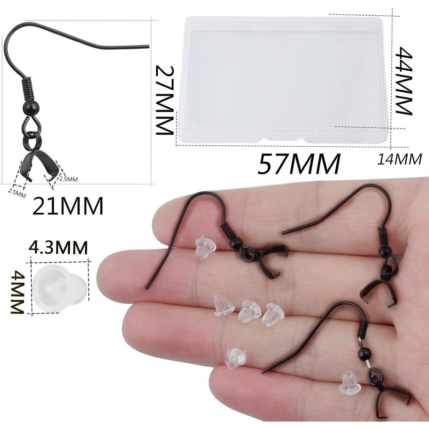 50pcs Hypoallergenic Earring Hooks - Stainless Steel Wire Ear Ball Hooks with Pendant Clasp for Jewelry Making Supplies
