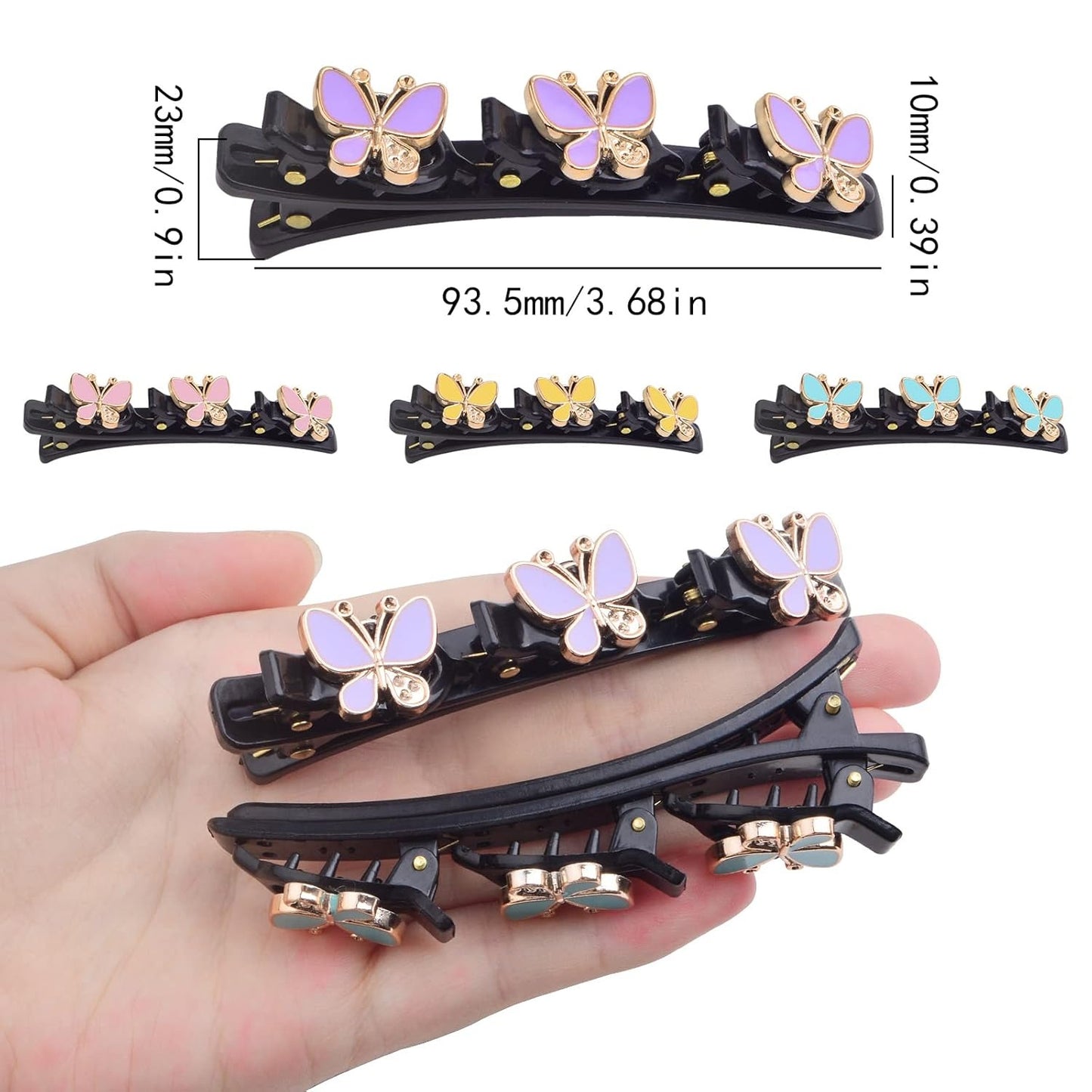 8pcs Butterfly Shape Braided Hair Clips with 3 Small Clips on Top Double Layer Rsvelte Hair Clip Barrettes with Butterfly for Women Girls Hair Sectioning Styling, 4 Colors