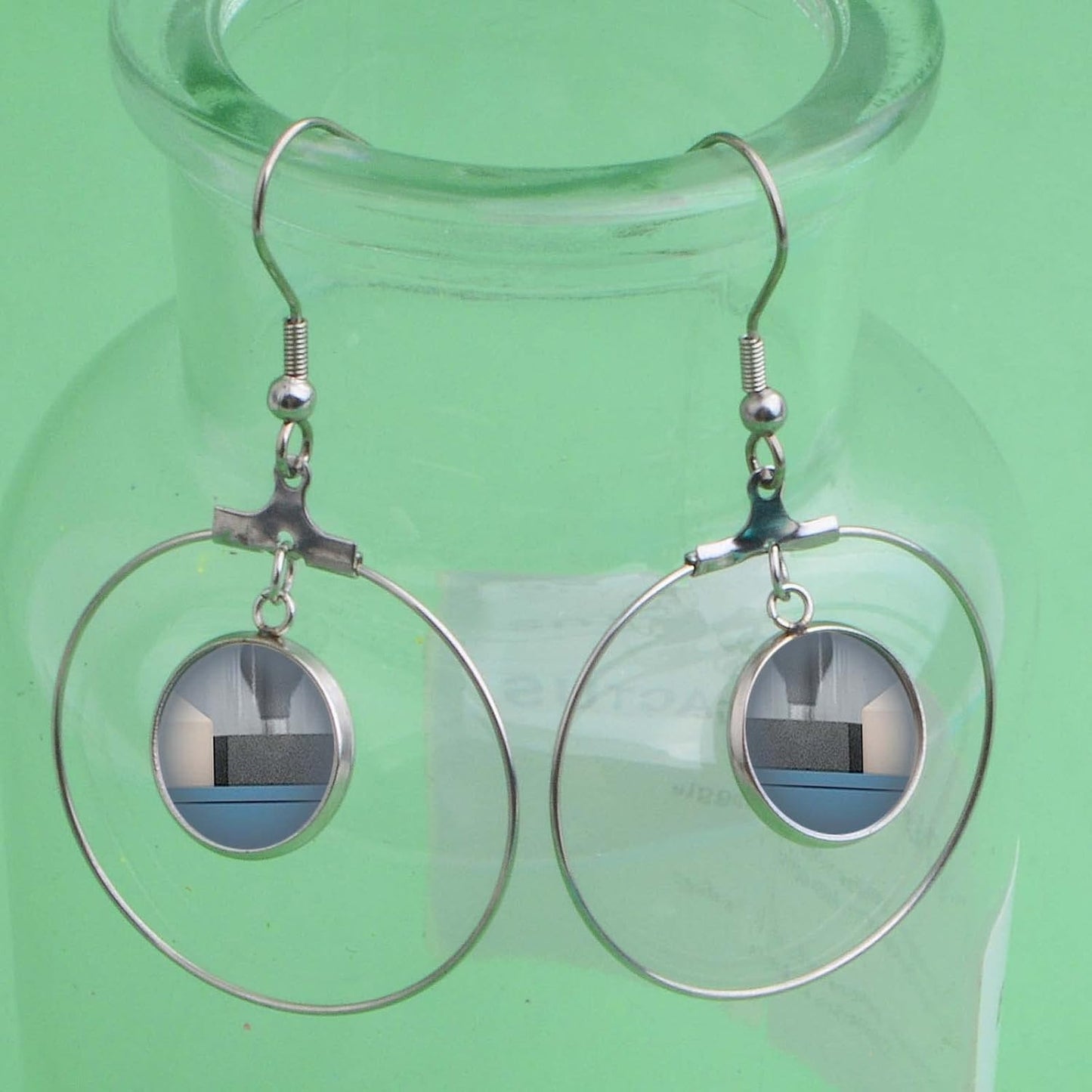 20pcs 12mm Stainless Steel Earring Bezel Trays Hypoallergenic French Ear Wire Hooks Earring Blank Bezels with 20pcs Clear Earring Safety Backs for DIY Dangle Jewelry Making Supplies