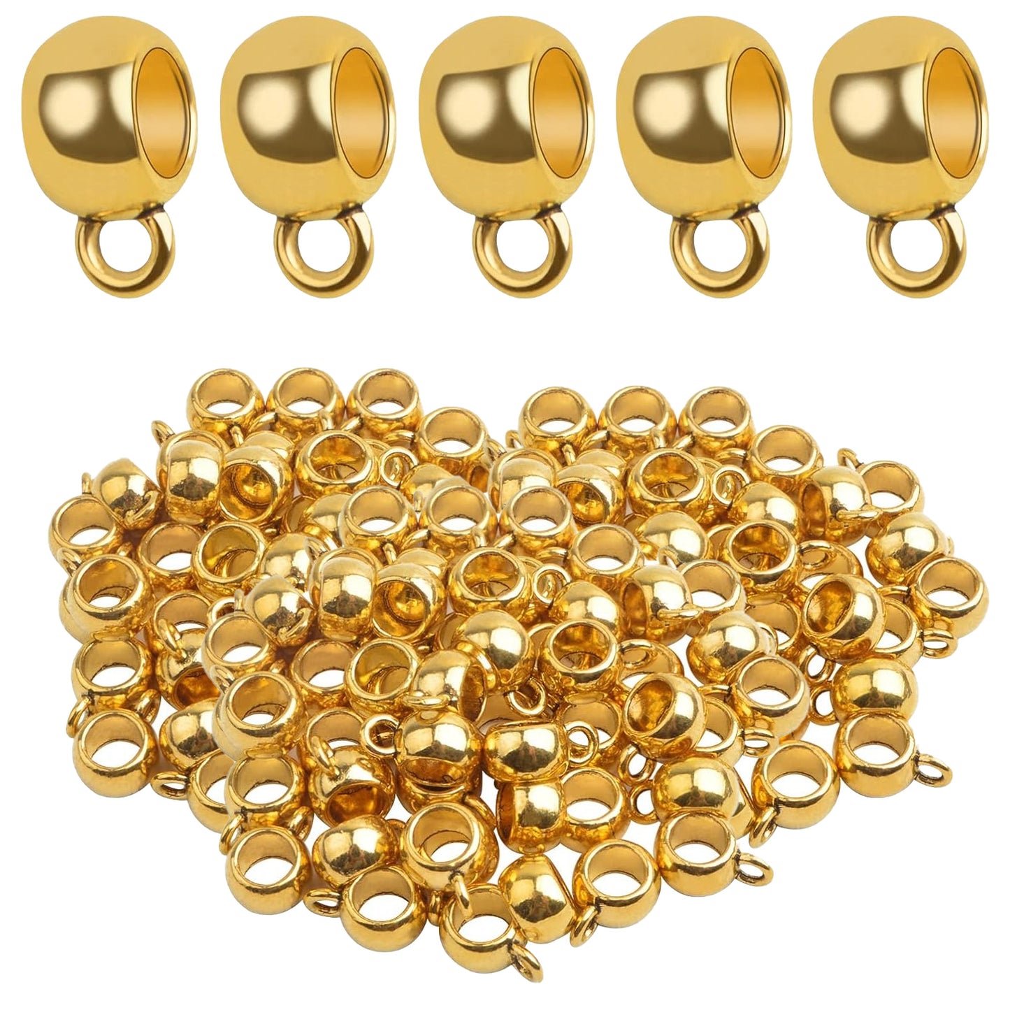 100pcs Tibetan Bail Tube Beads Alloy Column Rondelle Spacer Beads Bail Beads Hanger Dangle Connectors with a Box for European Charm Bracelet Jewelry Making Supplies, 2 Colors
