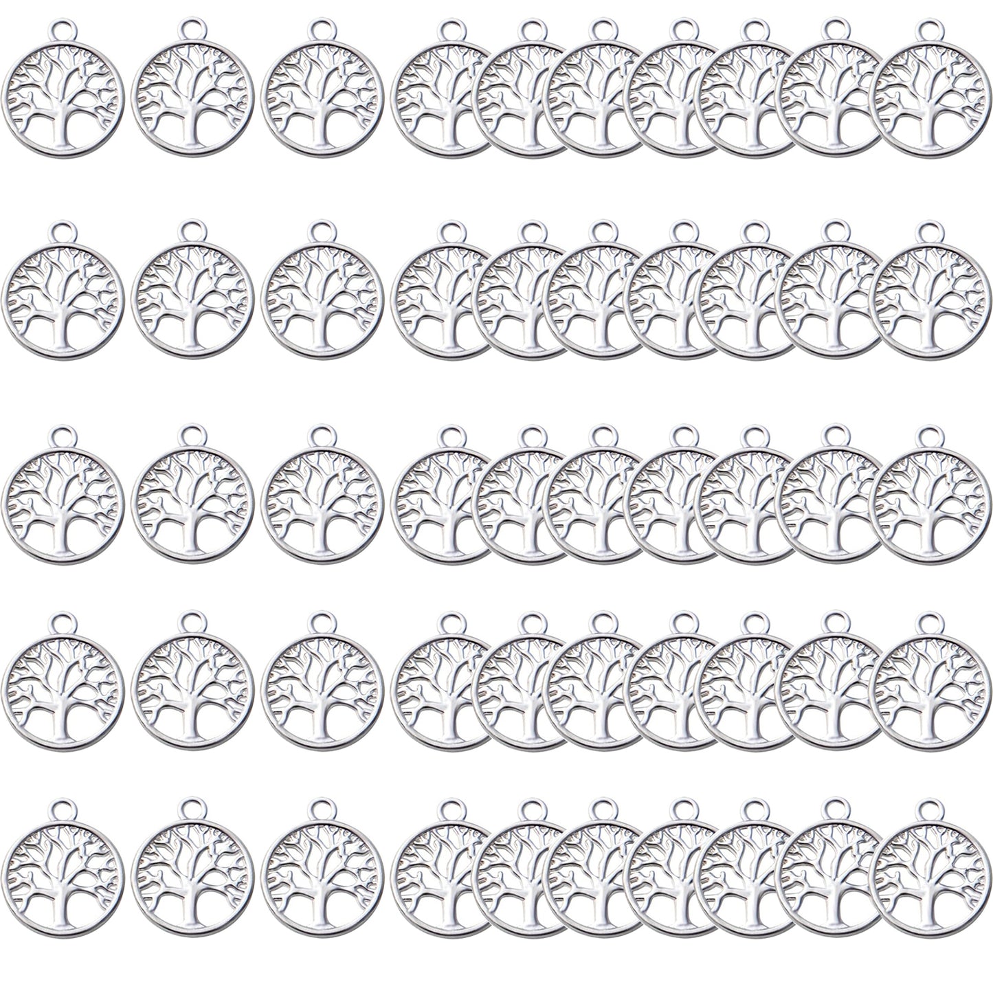 50pcs Tree of Life Charms Pendants Alloy Tree Bead Charm Craft Supplies for Bracelet Necklace Jewelry Making Findings Accessory,5 Colors